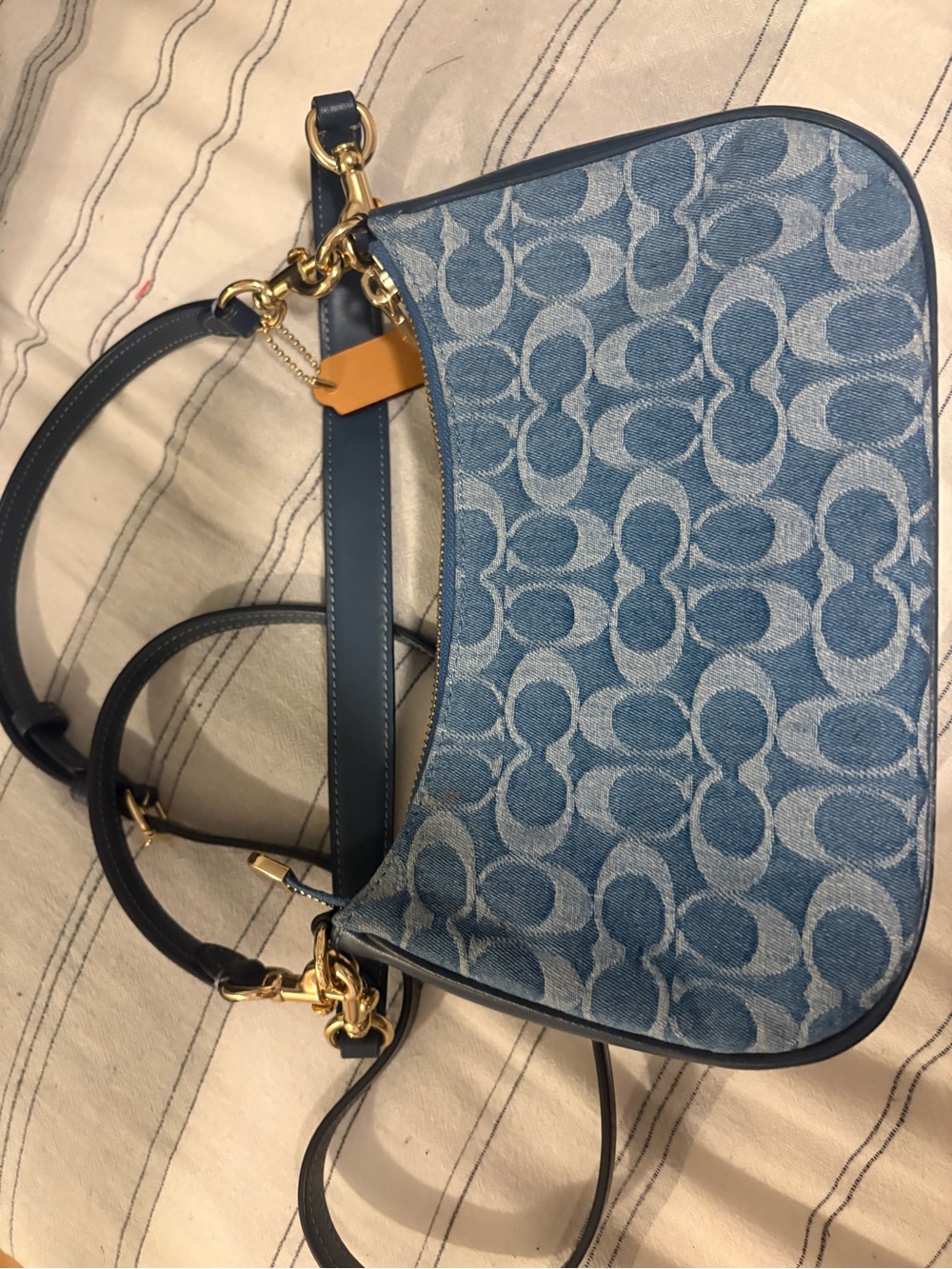 Coach Denim Signature Canvas Shoulder Bag - Denim Blue with Gold Hardware - Picture 3 of 8